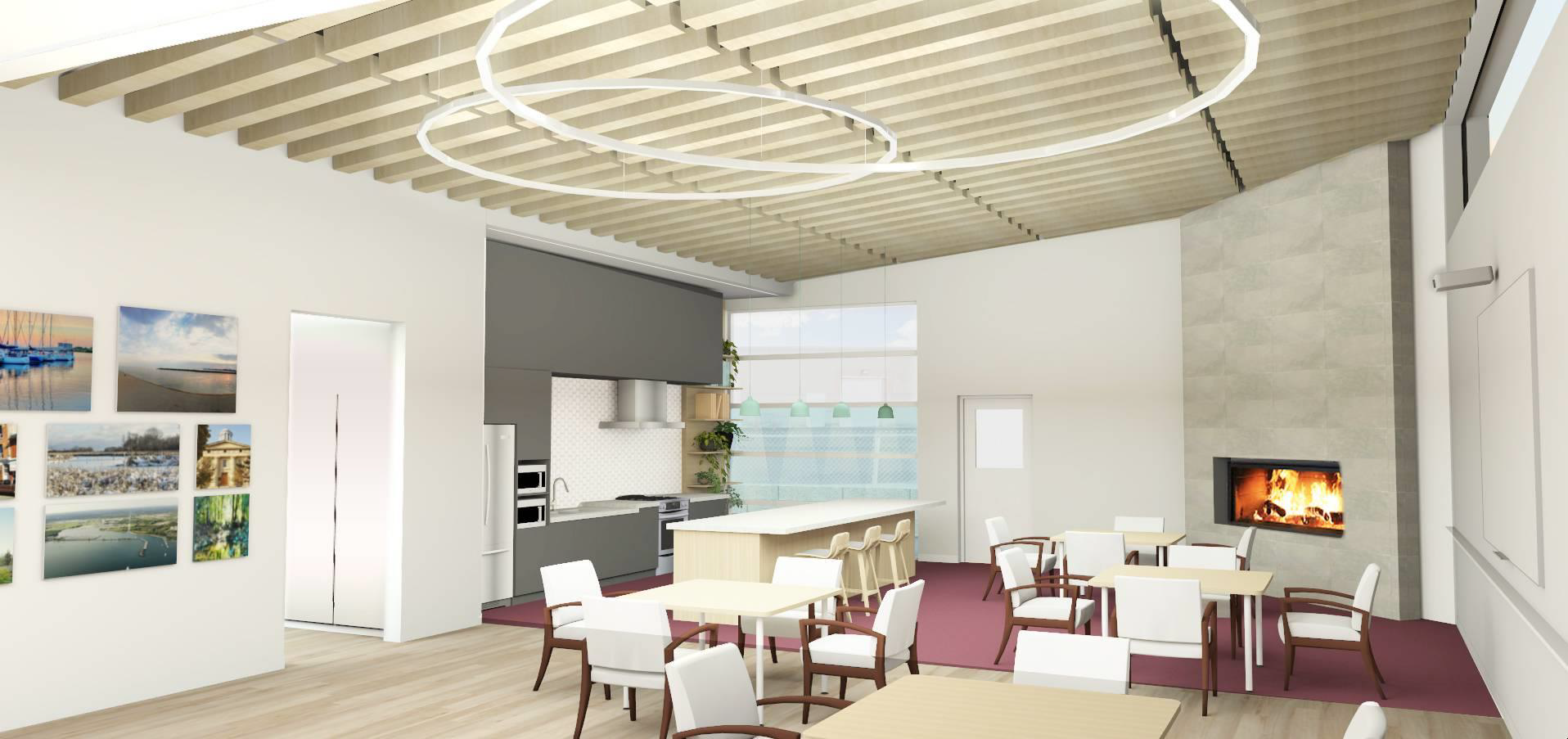 Interior rendering of the updated Adult Day Program kitchen. Rendering done by k2 designworks.