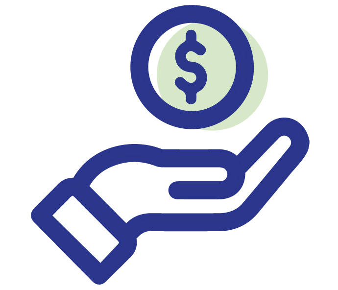 simple graphic showing a hand, a coin floating above with a dollar sign symbol in the center