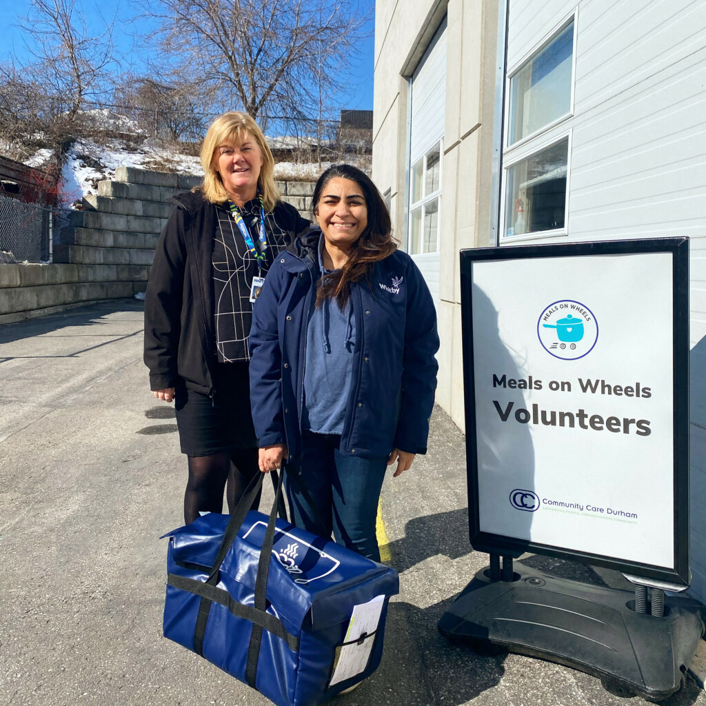 Whitby Mayor Elizabeth Roy and Regional Councillor Maleeha Shahid delivered Meals on Wheels for Community Care Durham.