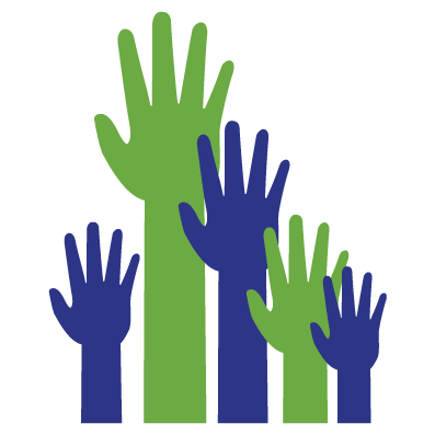 Blue and green hands outstretched upwards at different lengths