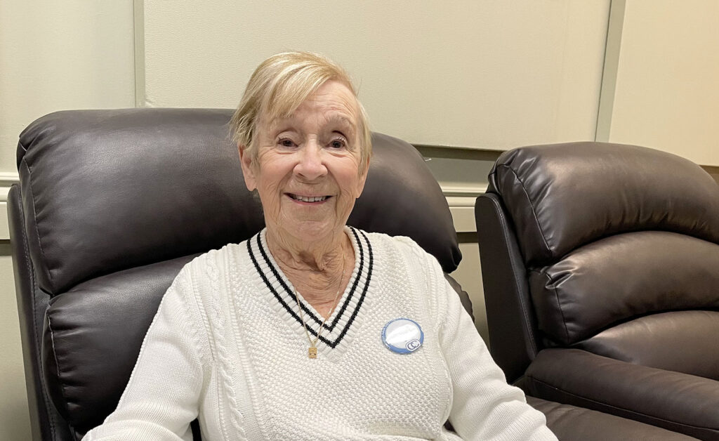Betty Lobb sits in the activity room of the Adult Day Program.